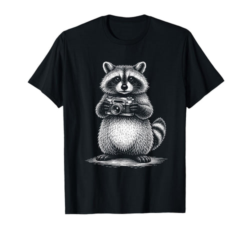 Raccoon Photographer Camera T-Shirt - Minimalist Print Men Women - T-Shirt, Sweatshirt, Hoodie