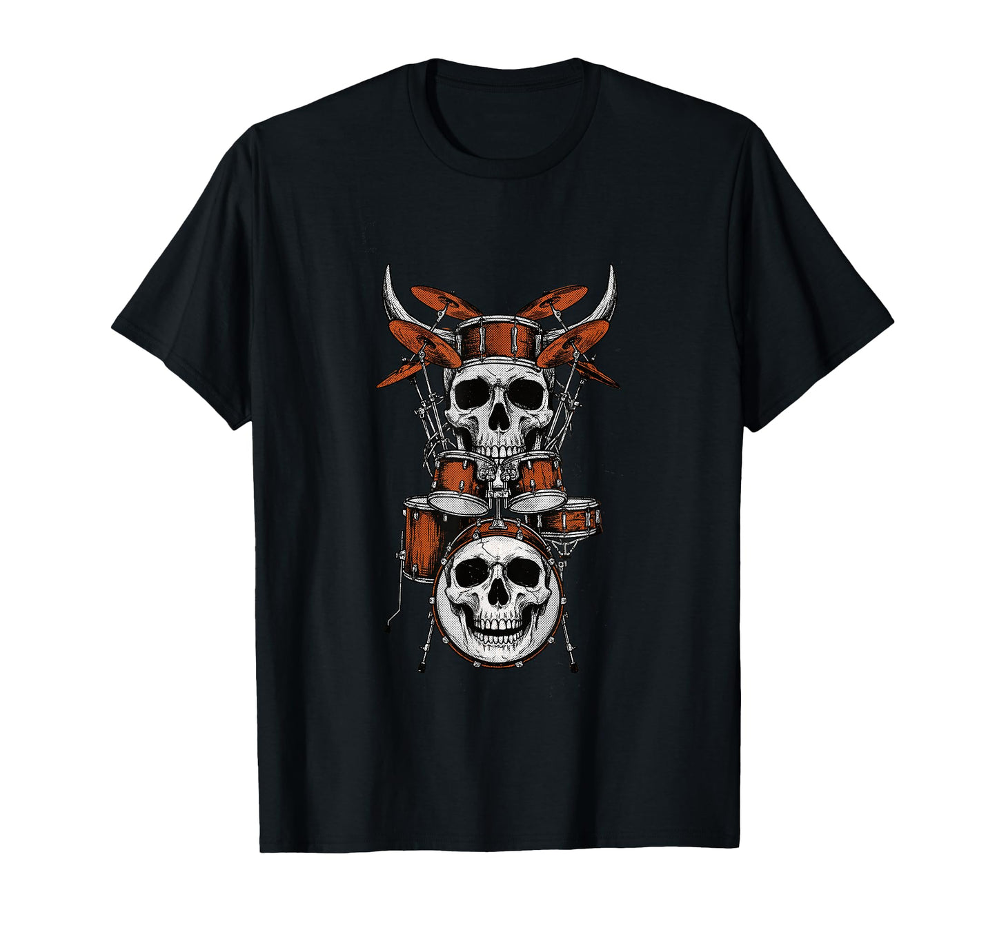 Skull Drum Set Rock Music Drummer T-Shirt - Fun Novelty Design Men Women - T-Shirt, Sweatshirt, Hoodie
