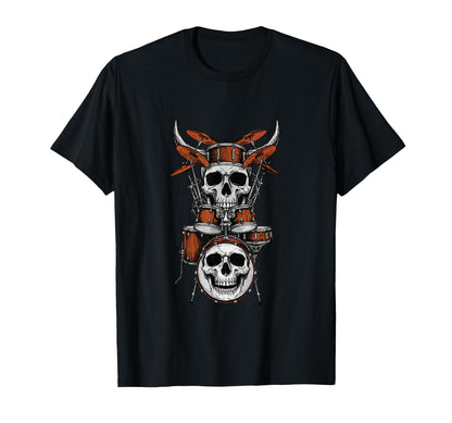 Skull Drum Set Rock Music Drummer T-Shirt - Fun Novelty Design Men Women - T-Shirt, Sweatshirt, Hoodie