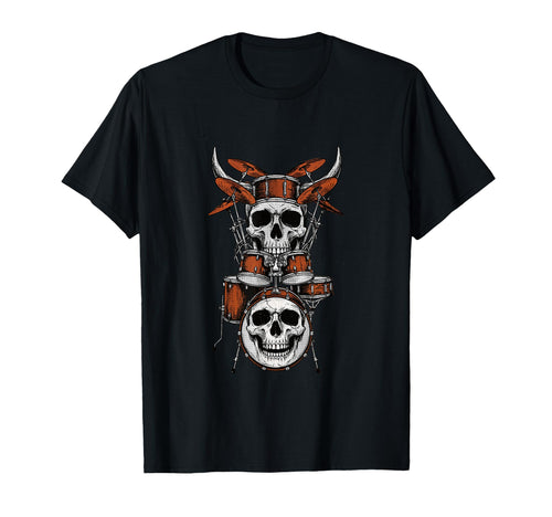 Skull Drum Set Rock Music Drummer T-Shirt - Fun Novelty Design Men Women - T-Shirt, Sweatshirt, Hoodie