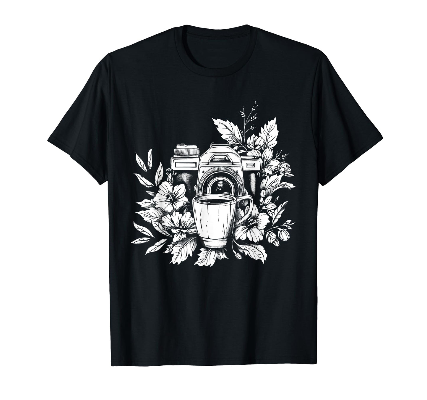 Photographer Coffee Camera Flowers T-Shirt - Custom Art Print for Adults - T-Shirt, Sweatshirt, Hoodie