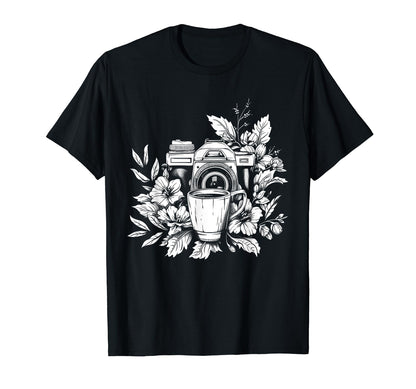 Photographer Coffee Camera Flowers T-Shirt - Custom Art Print for Adults - T-Shirt, Sweatshirt, Hoodie