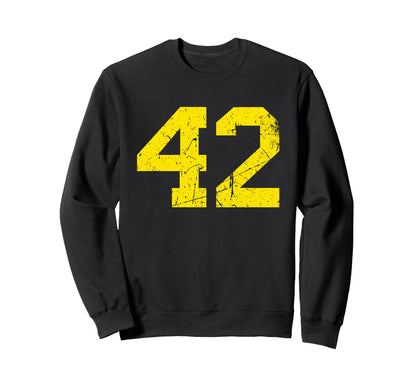 Yellow Number 42 Sports Team Varsity Sweatshirt - Graphic Print Unisex - T-Shirt, Sweatshirt, Hoodie