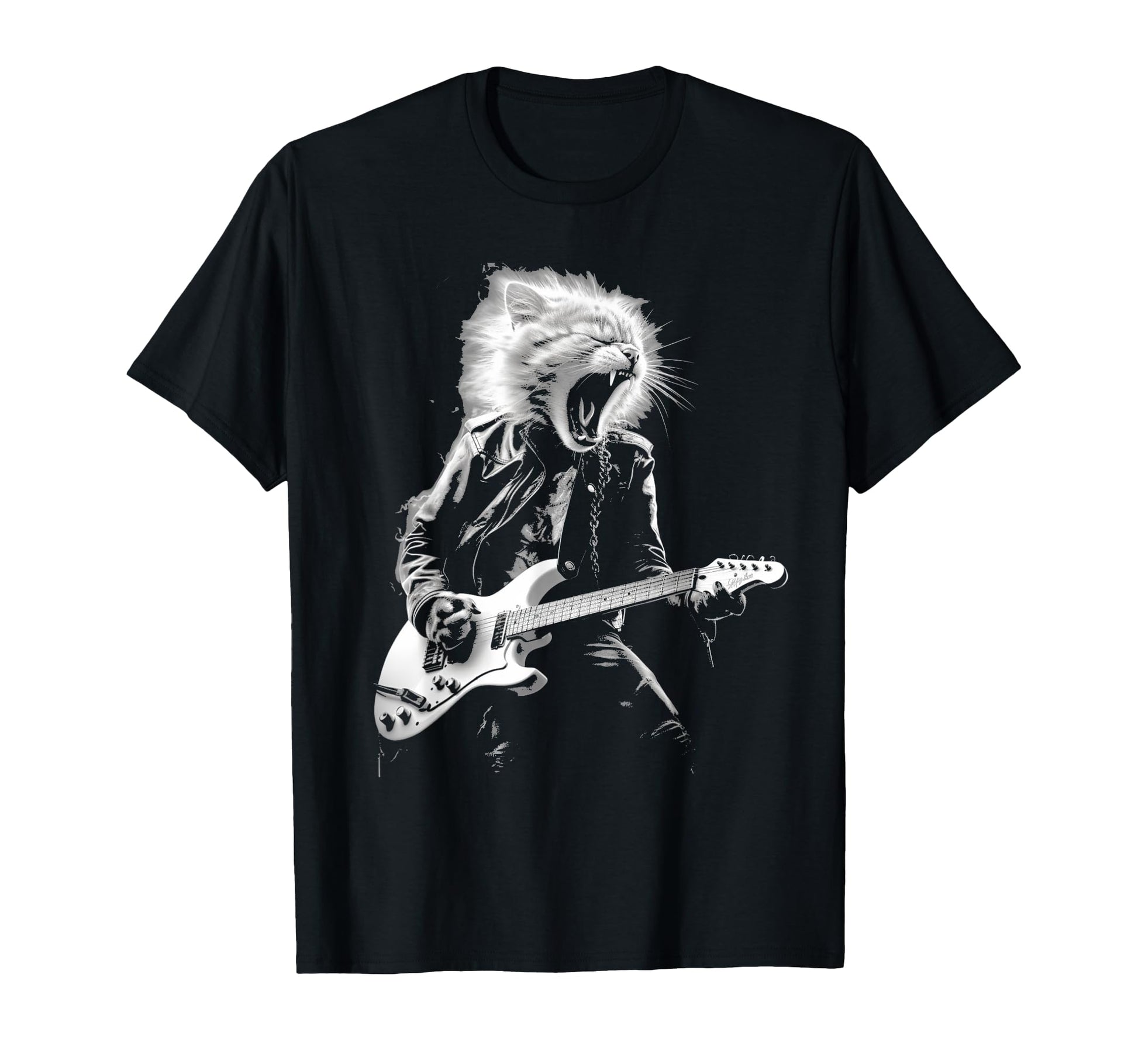 Rock Cat Playing Guitar Funny Guitar T-Shirt - Trendy Graphic for Adults - T-Shirt, Sweatshirt, Hoodie