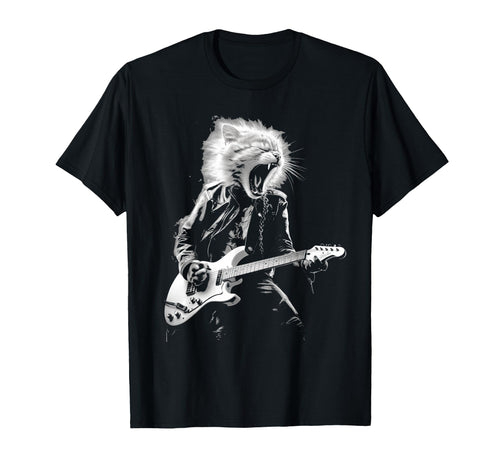 Rock Cat Playing Guitar Funny Guitar T-Shirt - Trendy Graphic for Adults - T-Shirt, Sweatshirt, Hoodie