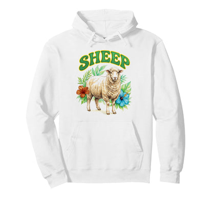 Sheep Groovy Floral Sheep Watercolor Hoodie - Novelty Apparel Men Women - T-Shirt, Sweatshirt, Hoodie