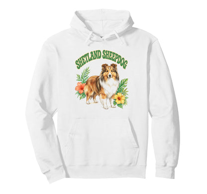 Shetland Sheepdog Groovy Floral Hoodie - Casual Everyday Wear Unisex - T-Shirt, Sweatshirt, Hoodie