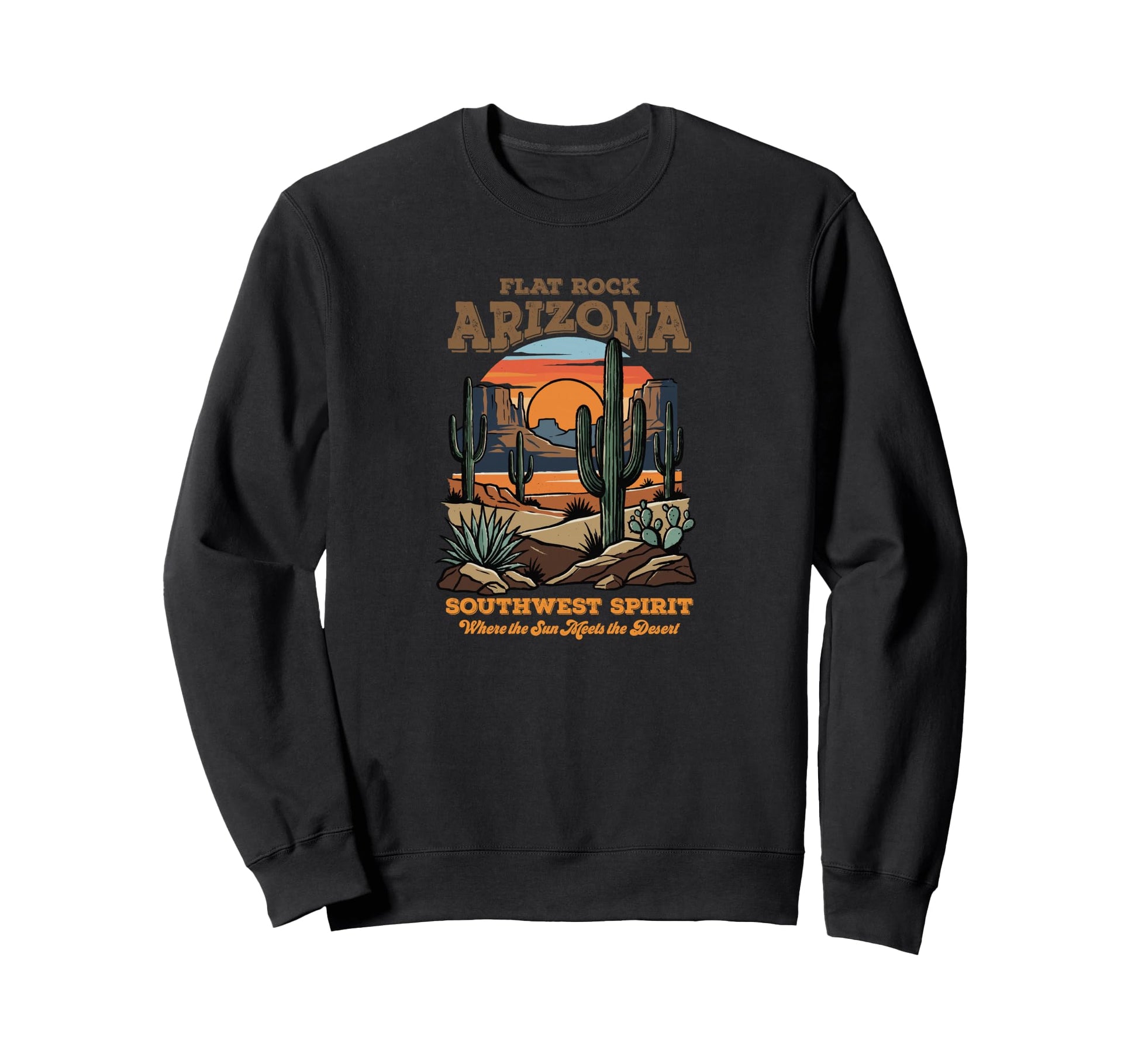 Flat Rock Arizona Desert Sunset Cactus Sweatshirt - Trendy Graphic Unisex - T-Shirt, Sweatshirt, Hoodie