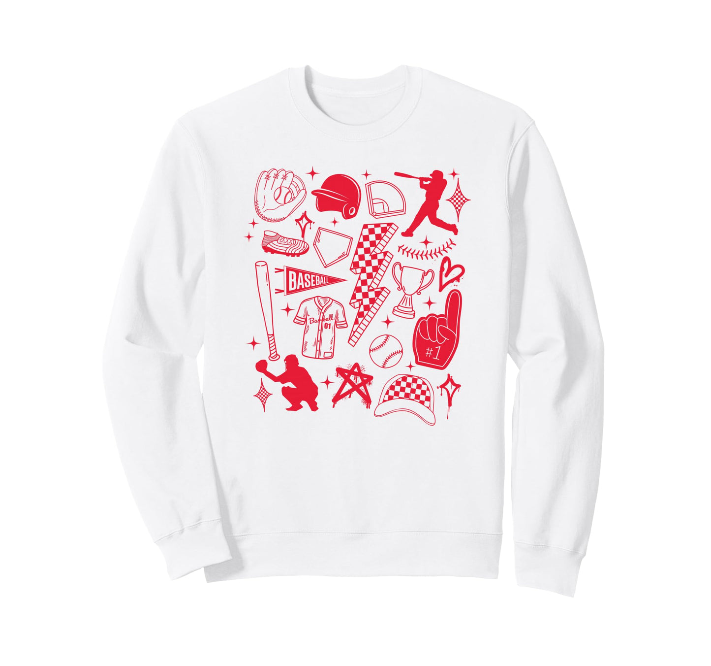 Baseball Player Game Day Red Line Art Sweatshirt - Unique Graphic Unisex - T-Shirt, Sweatshirt, Hoodie