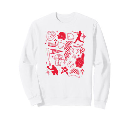 Baseball Player Game Day Red Line Art Sweatshirt - Unique Graphic Unisex - T-Shirt, Sweatshirt, Hoodie