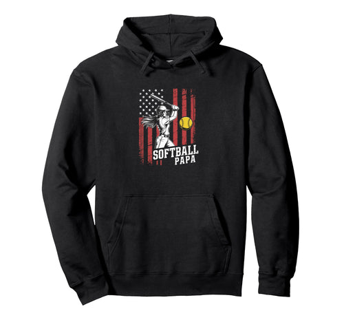 Softball Papa American Flag Player Hoodie - Minimalist Print Men Women - T-Shirt, Sweatshirt, Hoodie