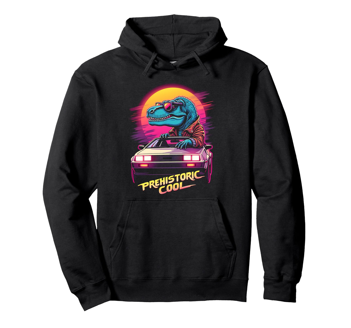 80S Car T Rex Dinosaur Aesthetic Hoodie - Custom Art Print Men Women - T-Shirt, Sweatshirt, Hoodie