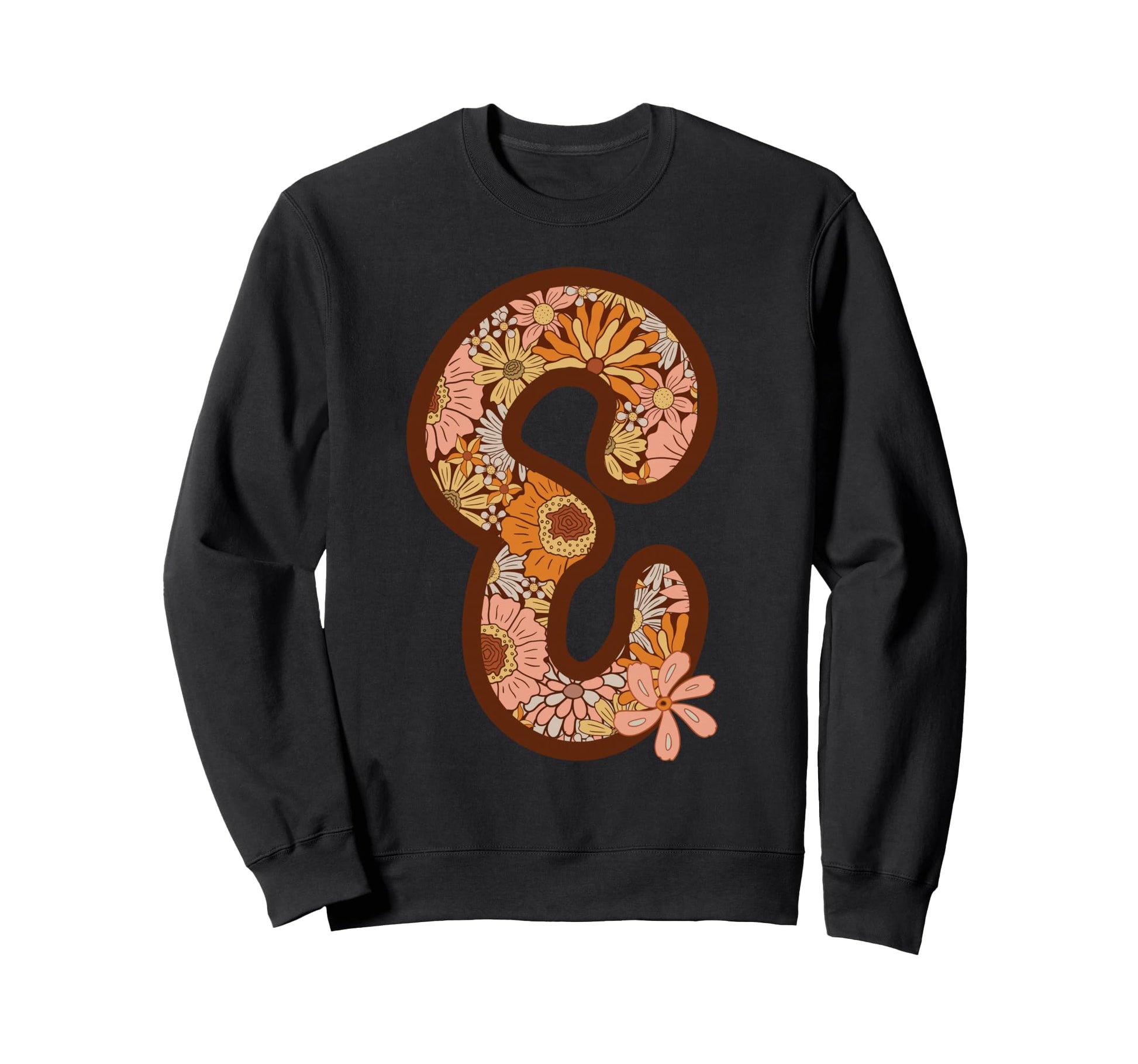 Floral Letter E Boho Botanical Sweatshirt - Custom Art Print for Adults - T-Shirt, Sweatshirt, Hoodie