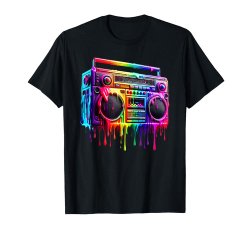 Dripping Paint Boombox Old School 80S T-Shirt - Graphic Print Men Women - T-Shirt, Sweatshirt, Hoodie