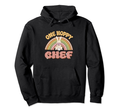 One Hoppy Chef Bunny Easter Rainbow Hoodie - Fun Novelty Design Unisex - T-Shirt, Sweatshirt, Hoodie