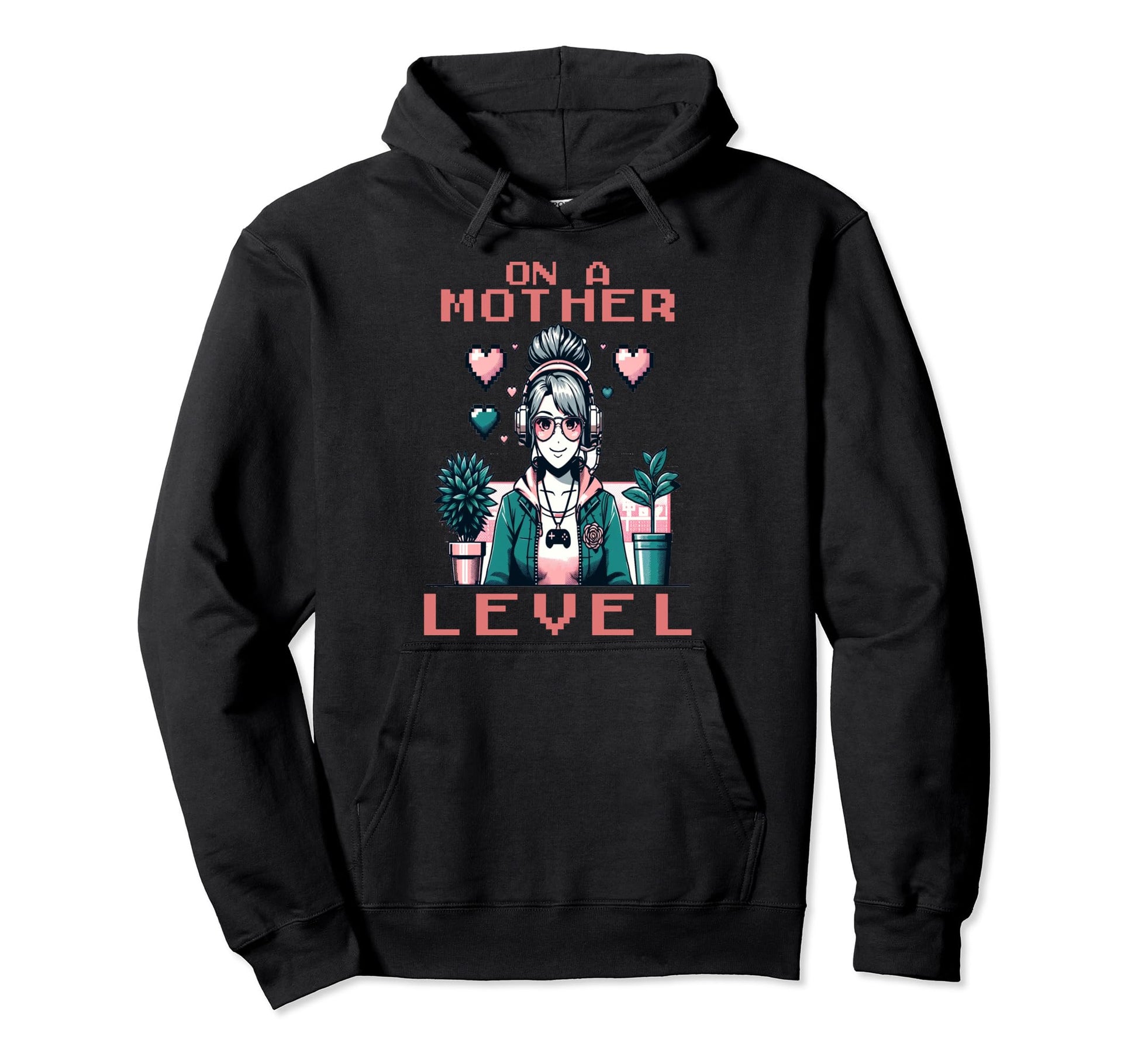 Pixel Art Gamer Mom Anime Chic Mothers Hoodie - Minimalist Print Men Women - T-Shirt, Sweatshirt, Hoodie
