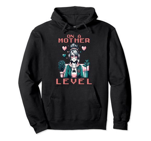 Pixel Art Gamer Mom Anime Chic Mothers Hoodie - Minimalist Print Men Women - T-Shirt, Sweatshirt, Hoodie