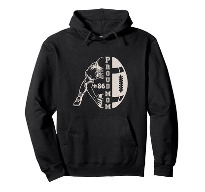 Customized Proud Football Mom Number 86 Hoodie - Aesthetic Graphic Unisex - T-Shirt, Sweatshirt, Hoodie