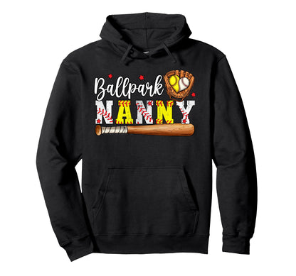 Ballpark Nanny Softball Nanny Baseball Hoodie - Graphic Print for Adults - T-Shirt, Sweatshirt, Hoodie
