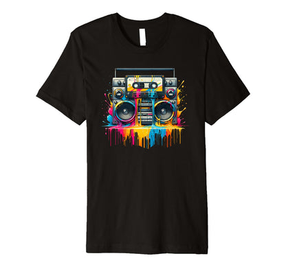 Dripping Paint Boombox Old School T-Shirt - Fun Novelty Design Men Women - T-Shirt, Sweatshirt, Hoodie