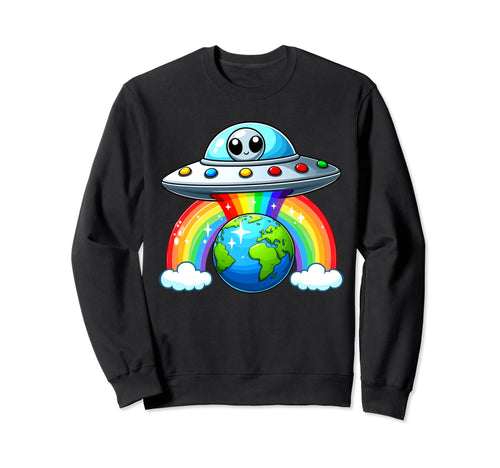 Alien Ufo Over Rainbow Earth Art Sweatshirt - Fun Novelty Design Men Women - T-Shirt, Sweatshirt, Hoodie