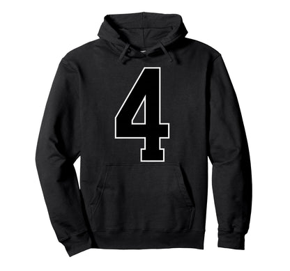 Black Sports Team Number 4 Hoodie - Trendy Graphic for Adults - T-Shirt, Sweatshirt, Hoodie