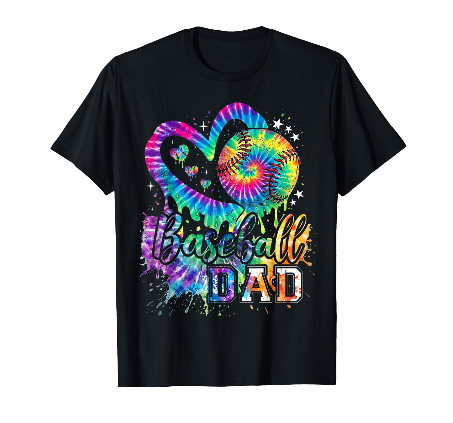 Baseball Dad Tie Dye Heart Ball T-Shirt - Aesthetic Graphic Men Women - T-Shirt, Sweatshirt, Hoodie