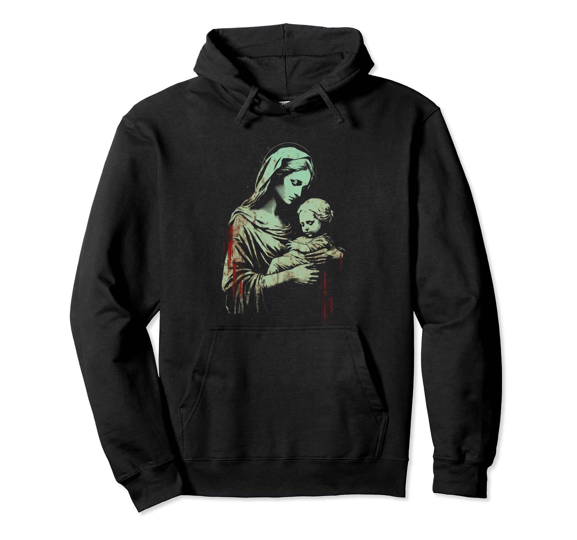 Mary Jesus Distressed 90S Goth Hoodie - Fun Novelty Design for Adults - T-Shirt, Sweatshirt, Hoodie