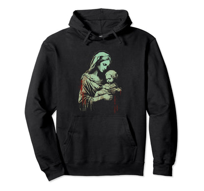 Mary Jesus Distressed 90S Goth Hoodie - Fun Novelty Design for Adults - T-Shirt, Sweatshirt, Hoodie