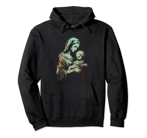 Mary Jesus Distressed 90S Goth Hoodie - Fun Novelty Design for Adults - T-Shirt, Sweatshirt, Hoodie