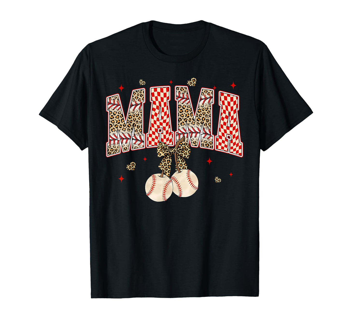 Mama Baseball Cherry Coquette Bow Game T-Shirt - Novelty Apparel Unisex - T-Shirt, Sweatshirt, Hoodie