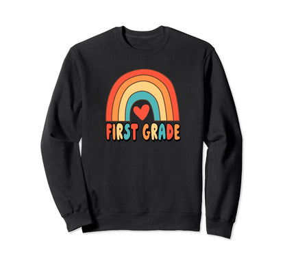 1St Grade Teacher Rainbow Heart 70S Sweatshirt - Unique Graphic Men Women - T-Shirt, Sweatshirt, Hoodie
