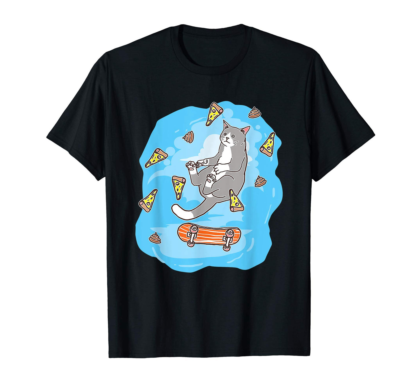 Skateboard Cat Pizza Poop Funny T-Shirt - Custom Art Print for Adults - T-Shirt, Sweatshirt, Hoodie
