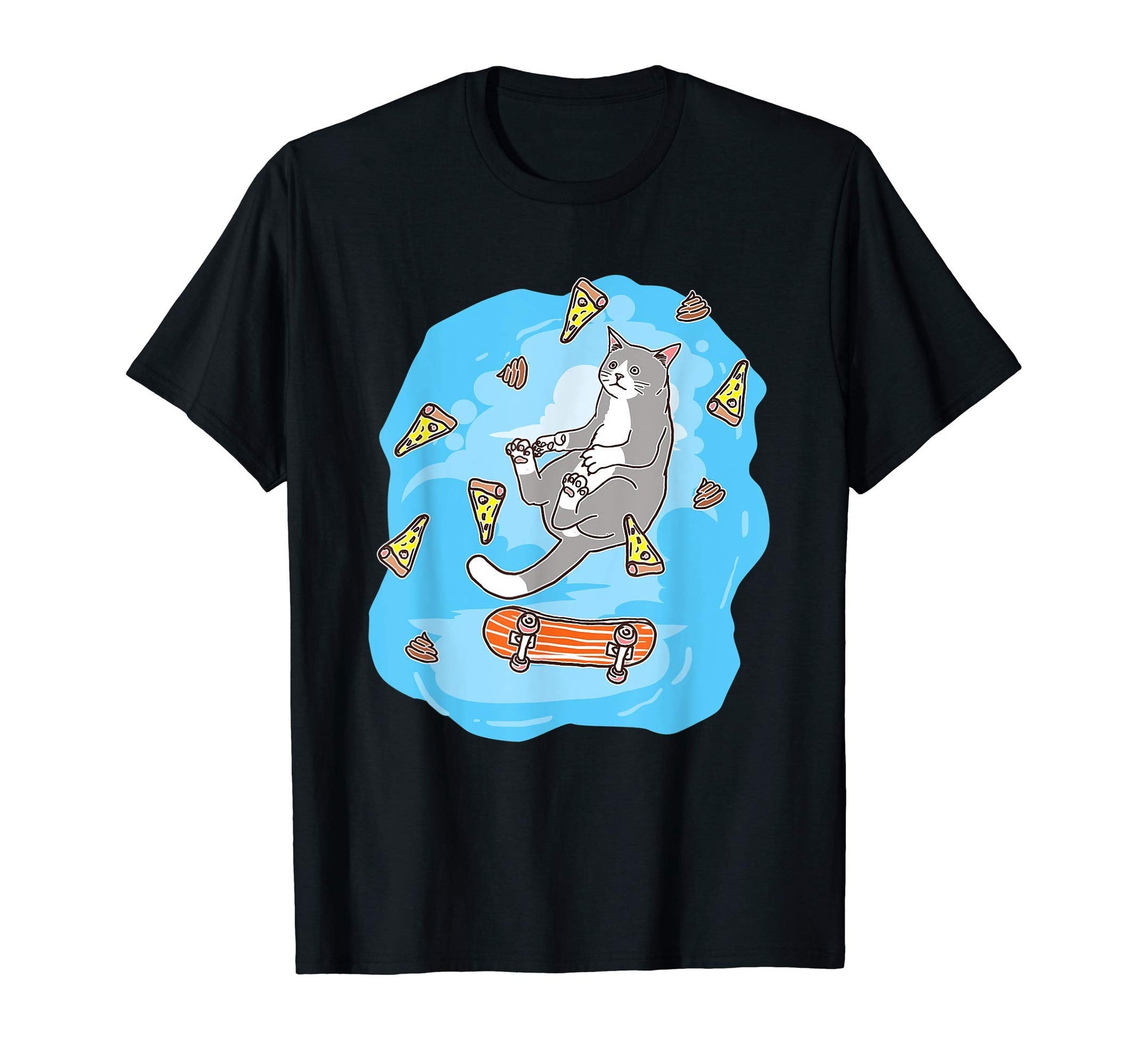 Skateboard Cat Pizza Poop Funny T-Shirt - Custom Art Print for Adults - T-Shirt, Sweatshirt, Hoodie