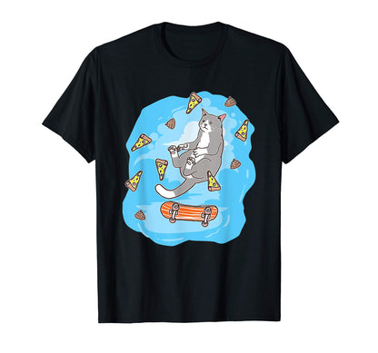 Skateboard Cat Pizza Poop Funny T-Shirt - Custom Art Print for Adults - T-Shirt, Sweatshirt, Hoodie
