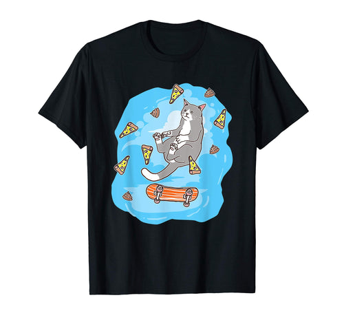 Skateboard Cat Pizza Poop Funny T-Shirt - Custom Art Print for Adults - T-Shirt, Sweatshirt, Hoodie