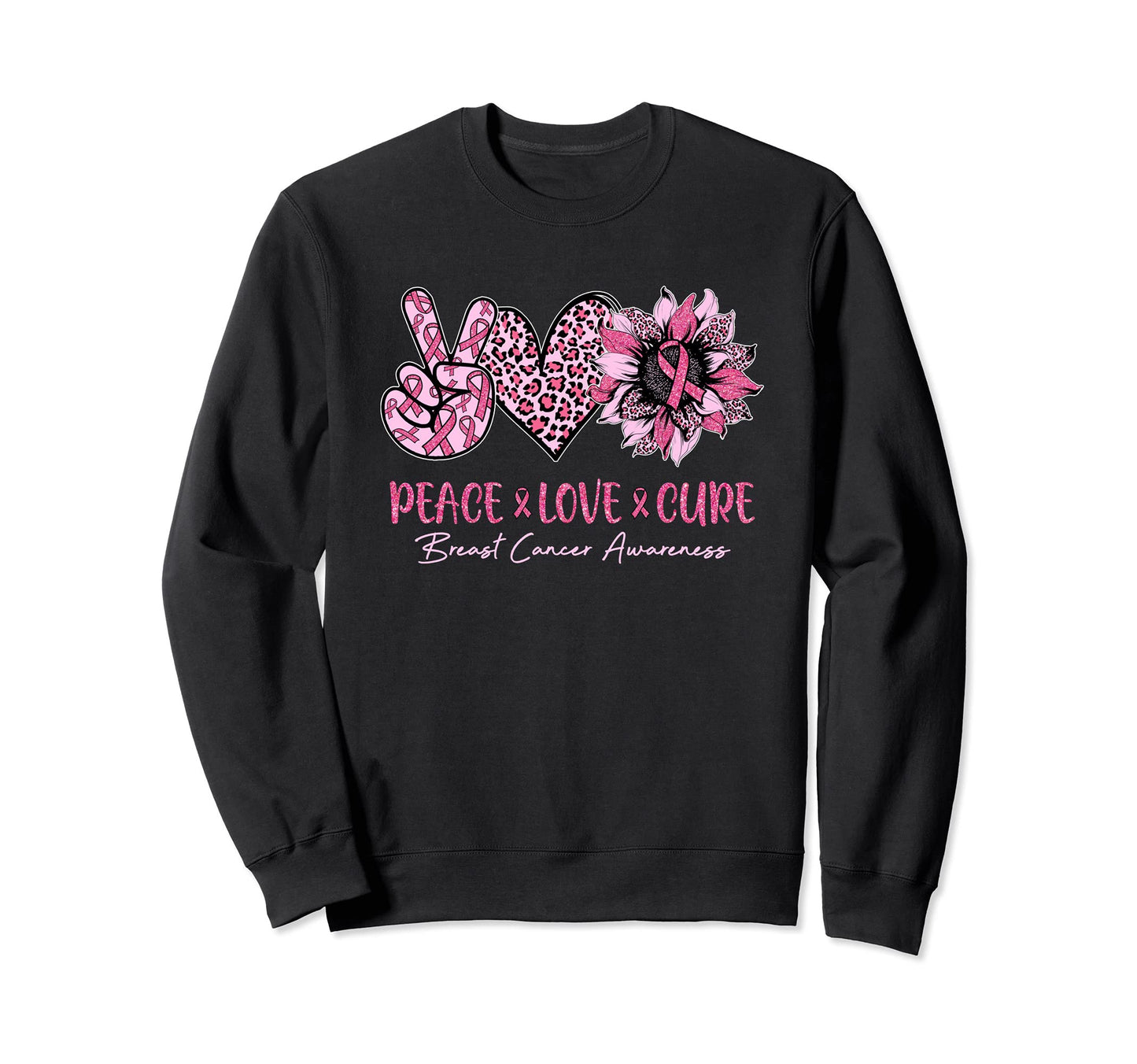 Breast Cancer Awareness Peace Love Sweatshirt - Minimalist Print Men Women - T-Shirt, Sweatshirt, Hoodie
