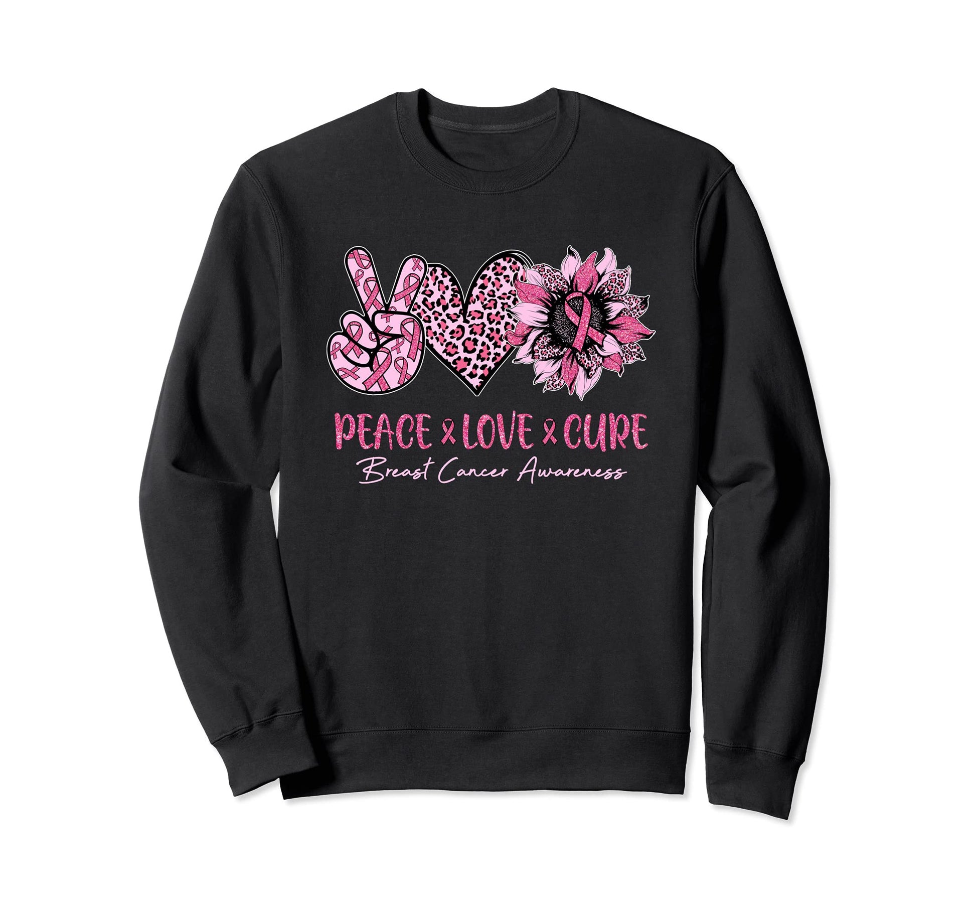 Breast Cancer Awareness Peace Love Sweatshirt - Minimalist Print Men Women - T-Shirt, Sweatshirt, Hoodie
