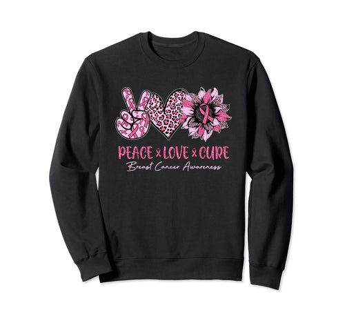 Breast Cancer Awareness Peace Love Sweatshirt - Minimalist Print Men Women - T-Shirt, Sweatshirt, Hoodie