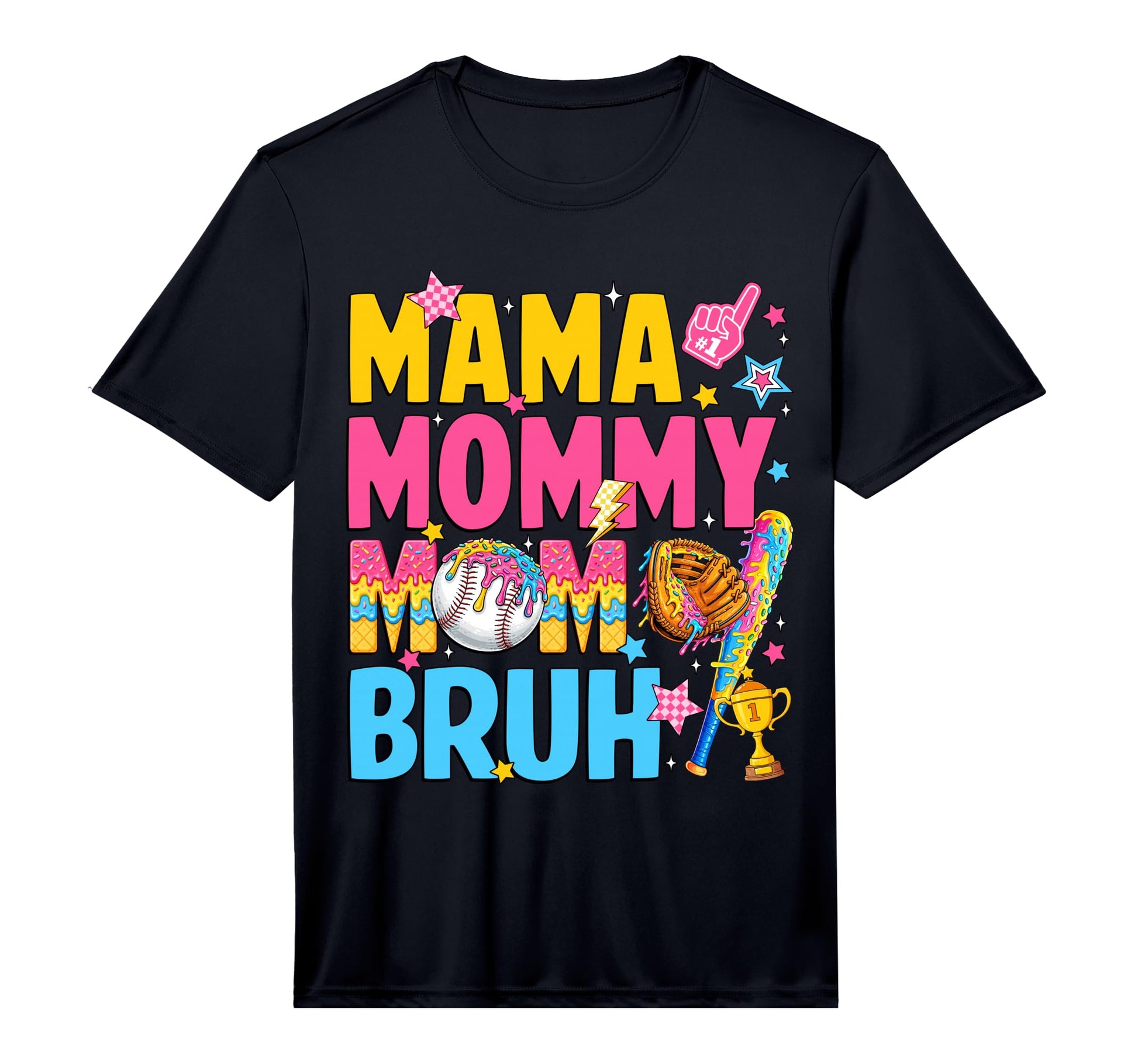 Mama Mommy Mom Bruh Baseball Drip T-Shirt - Casual Everyday Wear Men Women - T-Shirt, Sweatshirt, Hoodie
