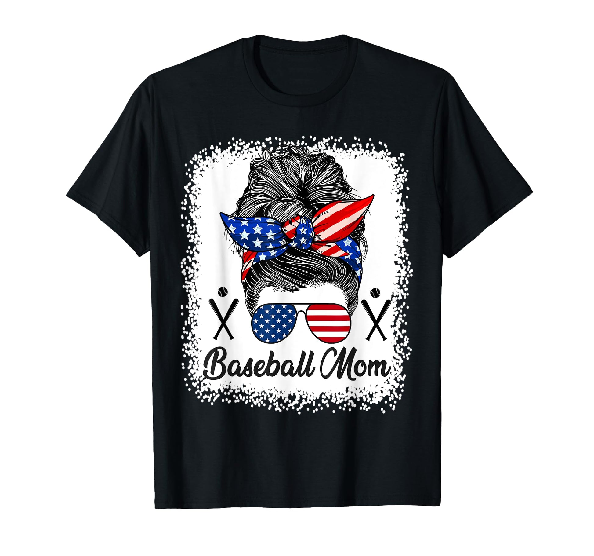 Baseball Mom Messy Bun Usa Flag Glasses T-Shirt - Custom Art Print Unisex - T-Shirt, Sweatshirt, Hoodie