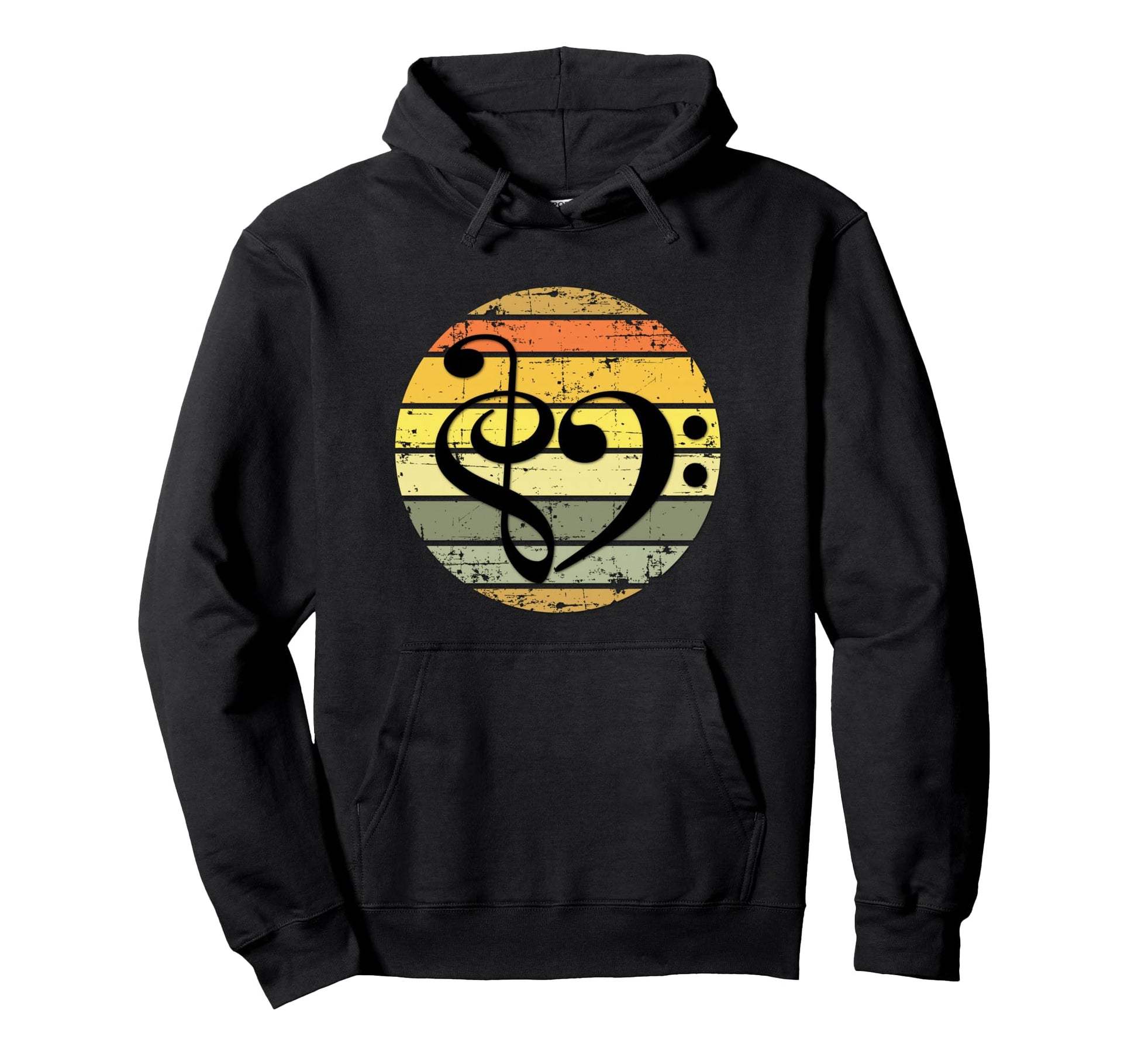 Bold Musical Heart Over Sunset Rainbow Hoodie - Graphic Print Men Women - T-Shirt, Sweatshirt, Hoodie