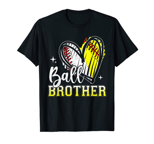 Ball Brother Heart Baseball Softball T-Shirt - Casual Everyday Wear Unisex - T-Shirt, Sweatshirt, Hoodie