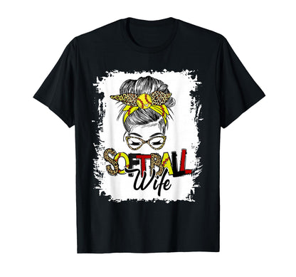 Softball Wife Life Leopard Messy Bun T-Shirt - Graphic Print Unisex - T-Shirt, Sweatshirt, Hoodie
