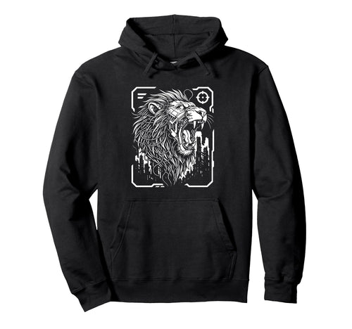Cyber Lion Dystopian Techwear Aesthetic Hoodie - Custom Art Print Unisex - T-Shirt, Sweatshirt, Hoodie