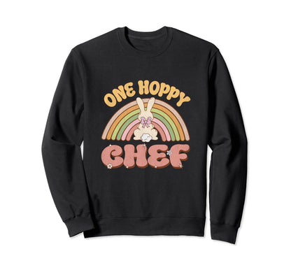 One Hoppy Chef Bunny Easter Rainbow Sweatshirt - Novelty Apparel for Adults - T-Shirt, Sweatshirt, Hoodie