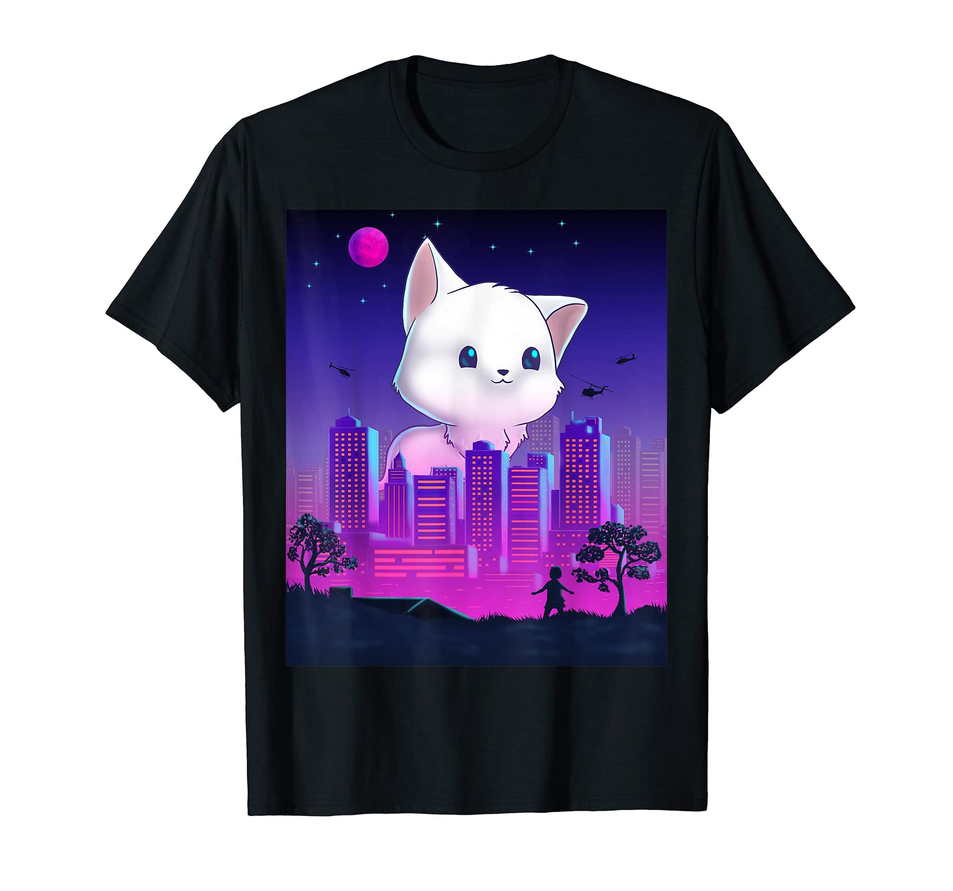 Giant Kitty Cat Monster Vaporwave T-Shirt - Casual Everyday Wear Men Women - T-Shirt, Sweatshirt, Hoodie