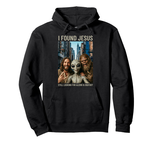 Funny Bigfoot Alien Jesus Rock Hand Hoodie - Novelty Apparel for Adults - T-Shirt, Sweatshirt, Hoodie