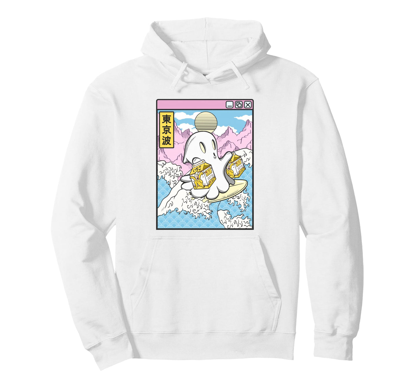 Surfing Ghost Banana Milk Japanese Hoodie - Novelty Apparel for Adults - T-Shirt, Sweatshirt, Hoodie