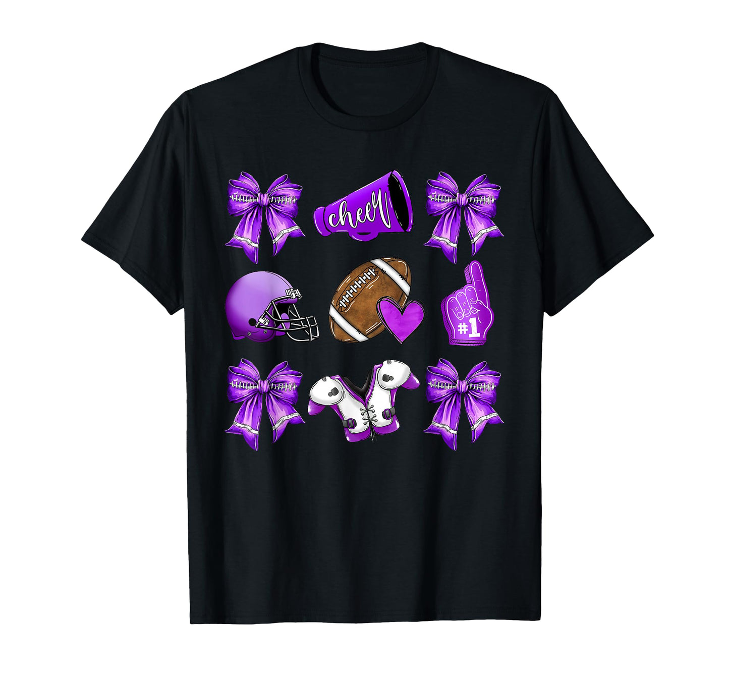 Purple Football Mom Coquette Bows T-Shirt - Casual Everyday Wear Men Women - T-Shirt, Sweatshirt, Hoodie